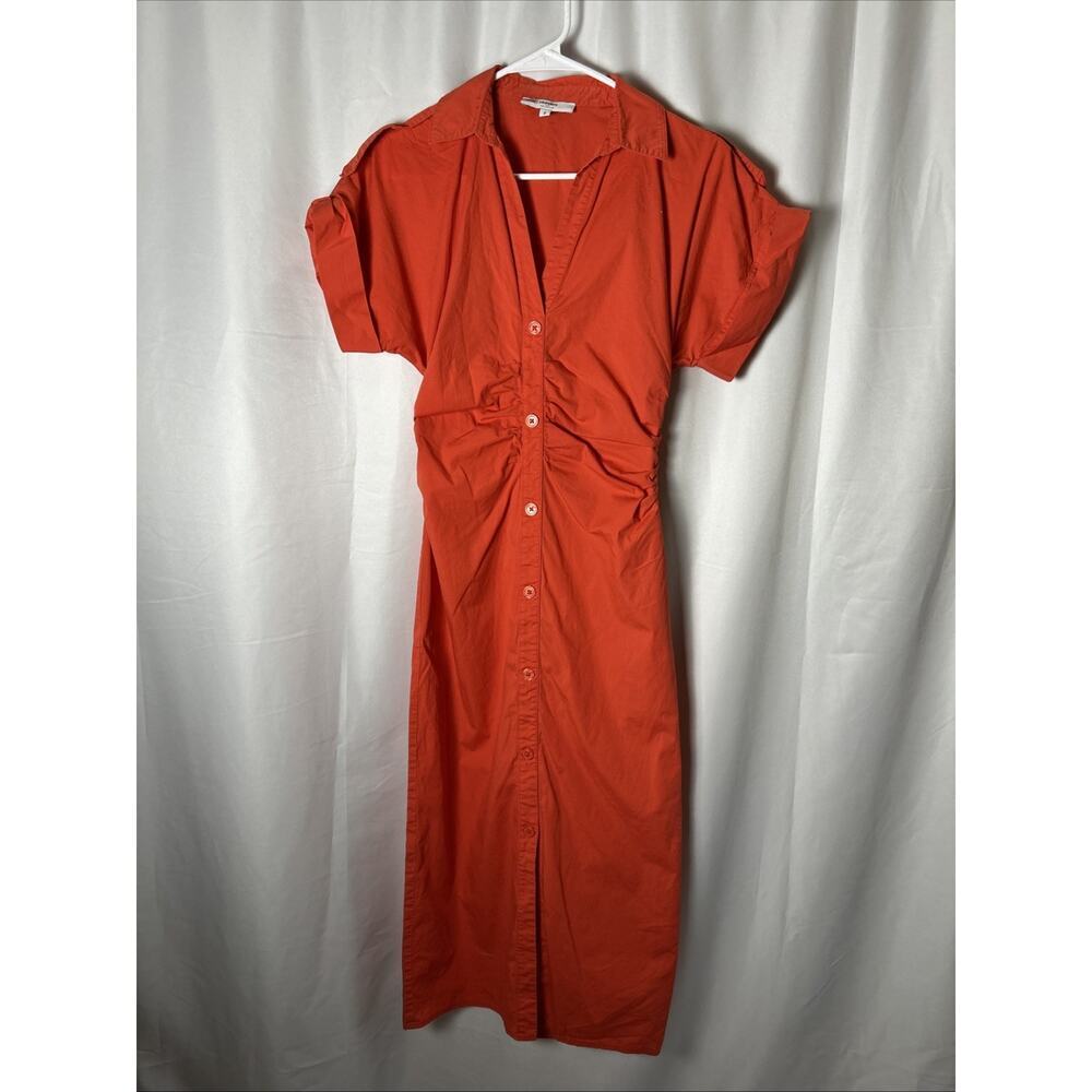 Saunders x RTR Red Ruched Shirt Dress - Picture 3 of 5